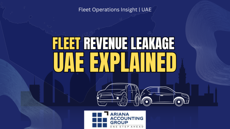 Luxury limousine fleet in Dubai skyline showing subtle financial leakage indicators representing fleet revenue leakage UAE and hidden profitability loss in operations