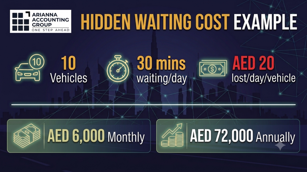 Cost analysis showing the financial impact of driver waiting charges Dubai on limousine fleets